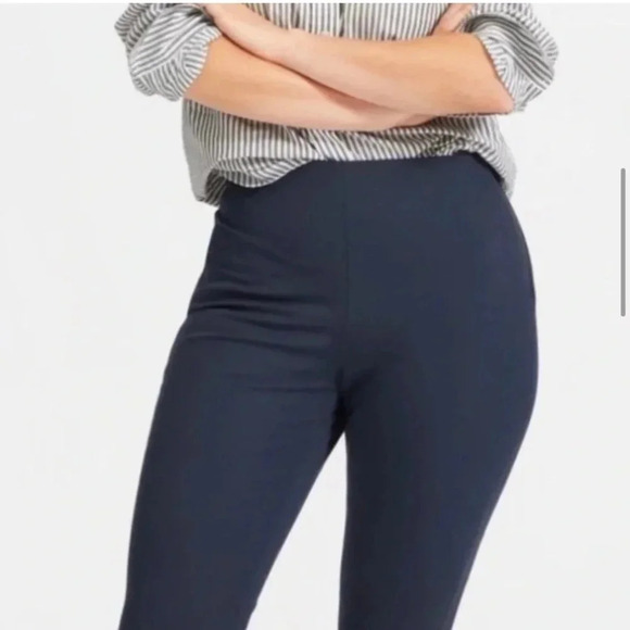 Everlane Navy Blue High Waisted Side Zip Stretchy Cotton Crop Pants Size 6 - Picture 2 of 11